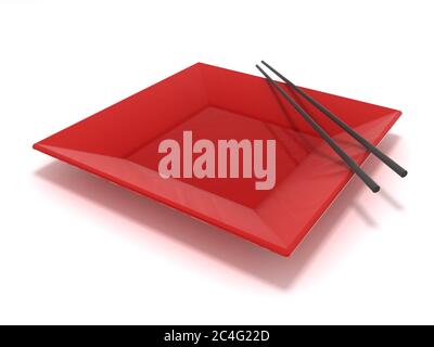 Assiette à sushis rouges. Restaurant de style japonais Banque D'Images