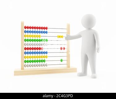 Homme 3D pointant vers un abacus Banque D'Images