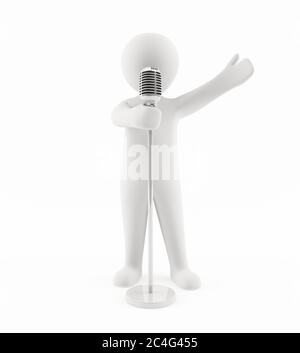 Homme 3D chantant sur un microphone Banque D'Images