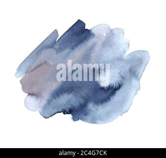 Aquarelle bleue abstraite peinte à la main sur fond blanc. Banque D'Images