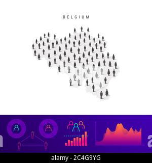 Carte des icônes du peuple belge. Silhouette détaillée. Foule mixte d'hommes et de femmes. Infographies de la population. Illustration isolée. Banque D'Images