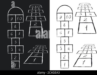 Modèle de hopscotch lumineux. Illustration vectorielle. Noir sur blanc, blanc sur noir Illustration de Vecteur