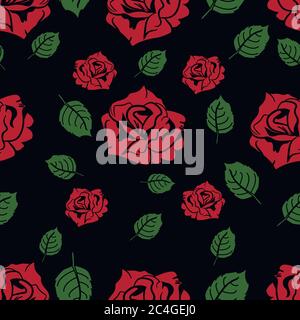 Roses sur fond noir. Motif sans couture. Illustration de Vecteur