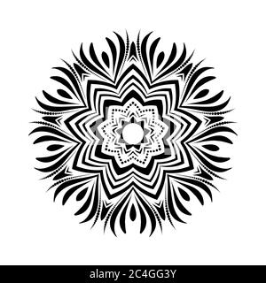 Mandala noir rond sur fond blanc isolé. Ornement décoratif dans le style oriental ethnique. Parfait pour tout design, anniversaire, vacances, kaléidoscop Illustration de Vecteur
