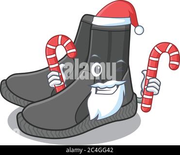 Chaussons de plongée habillés de personnages de Santa Cartoon avec bonbons de Noël Illustration de Vecteur