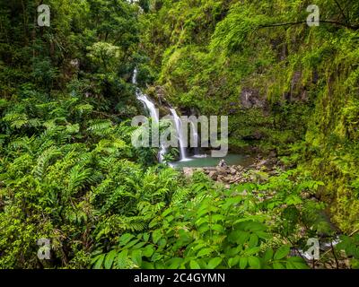 Maui, Hawaii Hana Highway, Three Bears Falls Upper Waikani Falls en route vers Hana Banque D'Images