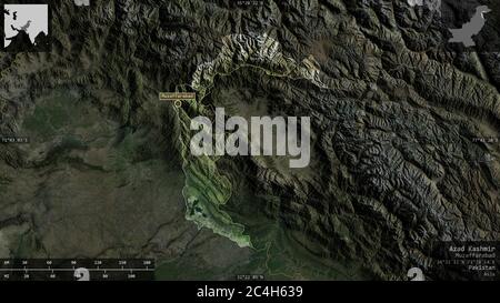 Azad Cachemire, région du Pakistan administrée de manière centrale. Imagerie satellite. Forme présentée dans sa zone de pays avec des superpositions informatives. 3D rende Banque D'Images