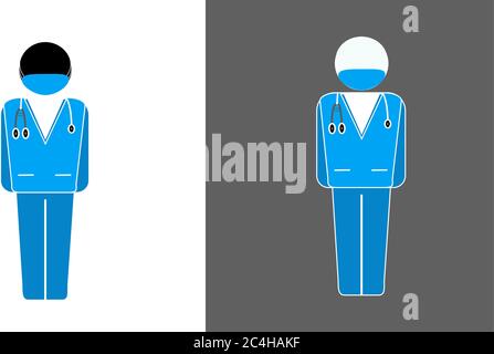 Icône de médecin d'homme bleu avec un stéthoscope blanc ou noir Illustration de Vecteur