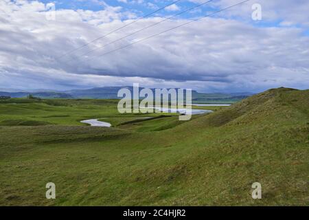 Kirkjubaejarklaustur, paysages éthéraux pendant la nuit mi-été dans le sud de l'Islande Banque D'Images