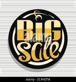 Logo Vector pour les grandes ventes, prix sombre décoratif pour les soldes du vendredi noir ou du lundi cybernétique avec inscription manuscrite unique pour les mots gros solde sur gris Illustration de Vecteur