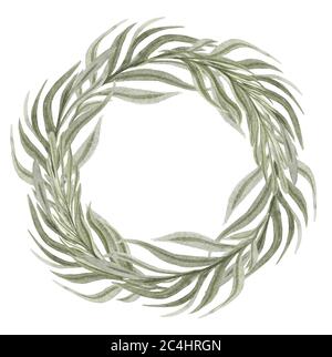 Couronne Boho moderne de feuilles de palmier séchées. Décor rustique pour les invitations de mariage Banque D'Images