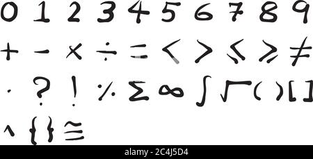 Écriture en couleur noire du nombre et du symbole mathématique sur fond blanc Illustration de Vecteur