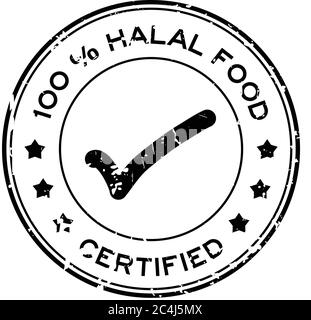 Nourriture halal noire 100 % certifiée avec marquage Icon joint rond en caoutchouc sur fond blanc Illustration de Vecteur