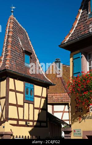 Eguisheim sur la route des vins d'Alsace, classée comme l'un des plus beaux villages de France, Haut-Rhin (68), région du Grand est, France Banque D'Images