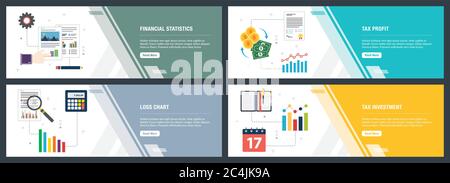 Vector set de bannières web vertical avec les statistiques financières, impôt, taxe et tableau de pertes de l'investissement. Vector Modèle de page pour le site web et mobile Illustration de Vecteur