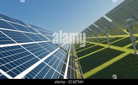 Image éclatante des panneaux solaires sous les nuages épars Banque D'Images