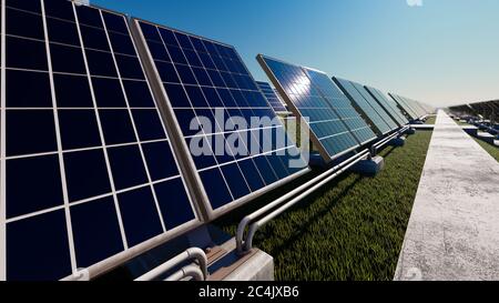 Image éclatante des panneaux solaires sous les nuages épars Banque D'Images