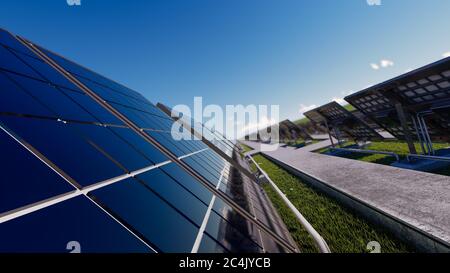 Image éclatante des panneaux solaires sous les nuages épars Banque D'Images