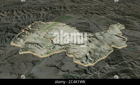 Zoom sur Kaboul (province d'Afghanistan) extrudé. Perspective oblique. Imagerie satellite. Rendu 3D Banque D'Images