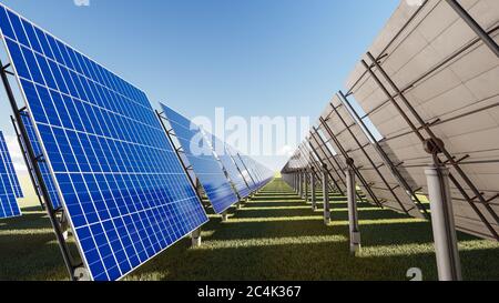 Image éclatante des panneaux solaires sous les nuages épars Banque D'Images