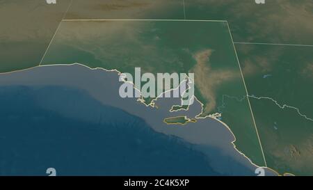Effectuez un zoom avant sur l'Australie méridionale (état de l'Australie). Perspective oblique. Carte topographique des eaux de surface. Rendu 3D Banque D'Images