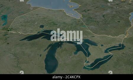 Zoom avant sur l'Ontario (province du Canada). Perspective oblique. Imagerie satellite. Rendu 3D Banque D'Images