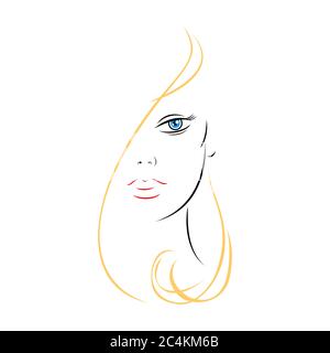 Demi-visage de femme avec beau maquillage. Forme récupérable isolée de l'arrière-plan. L'illustration vectorielle est un élément graphique pour le design artistique. Illustration de Vecteur