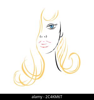 Demi-visage de femme avec cheveux blonds. Forme récupérable isolée de l'arrière-plan. L'illustration vectorielle est un élément graphique pour le design artistique. Illustration de Vecteur