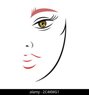 Demi-visage de femme avec beau maquillage. Forme récupérable isolée de l'arrière-plan. L'illustration vectorielle est un élément graphique pour le design artistique. Illustration de Vecteur