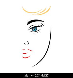 Une demi-femme face avec des yeux inhabituels. Forme récupérable isolée de l'arrière-plan. L'illustration vectorielle est un élément graphique pour le design artistique. Illustration de Vecteur