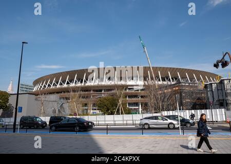 Le nouveau stade national en construction pour les Jeux Olympiques de Tokyo en 2020. Tokyo, Japon. Banque D'Images