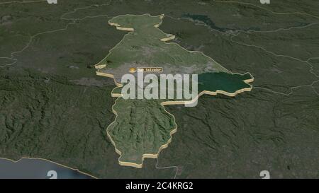 Zoom avant sur San Salvador (département d'El Salvador) extrudé. Perspective oblique. Imagerie satellite. Rendu 3D Banque D'Images