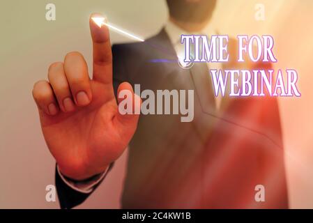 Affiche textuelle indiquant l'heure du webinaire. E-learning de photos d'affaires, conférence web, webcasting, collaboration en ligne en temps réel tendances de croissance croissantes m Banque D'Images