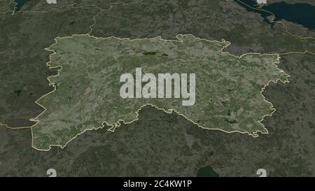 Zoom avant sur Võru (comté d'Estonie). Perspective oblique. Imagerie satellite. Rendu 3D Banque D'Images