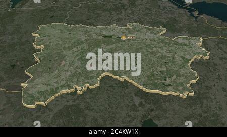 Zoom avant sur Võru (comté d'Estonie) extrudé. Perspective oblique. Imagerie satellite. Rendu 3D Banque D'Images