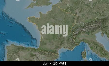 Forme de contour de la zone de France. Imagerie satellite. Rendu 3D
