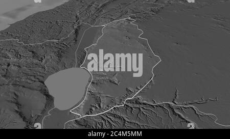 Effectuez un zoom avant sur le Golan (district d'Israël). Perspective oblique. Carte d'altitude à deux niveaux avec les eaux de surface. Rendu 3D Banque D'Images