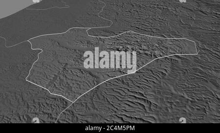 Zoom avant sur Jérusalem (district d'Israël). Perspective oblique. Carte d'altitude à deux niveaux avec les eaux de surface. Rendu 3D Banque D'Images