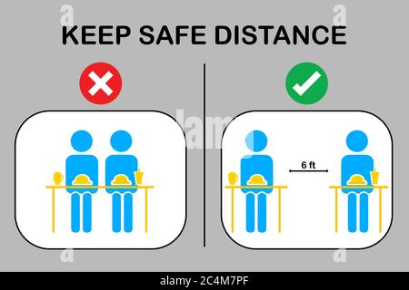 Restaurant et social distancing concept.personnes assis dans le restaurant manger avec des arrangements de table à la Canteen.place alternative dans la Locaa Illustration de Vecteur