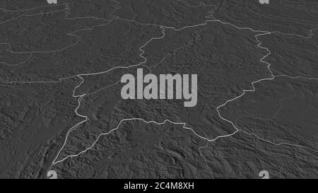 Zoom avant sur Louangphrabang (province du Laos). Perspective oblique. Carte d'altitude à deux niveaux avec les eaux de surface. Rendu 3D Banque D'Images