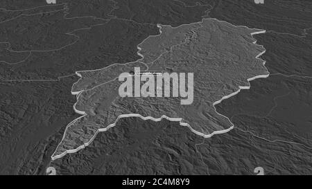 Zoom avant sur Louangphrabang (province du Laos) extrudé. Perspective oblique. Carte d'altitude à deux niveaux avec les eaux de surface. Rendu 3D Banque D'Images