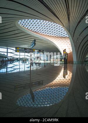 L'intérieur de l'aéroport international de Beijing Daxing qui a été mis en service le 2019 septembre Banque D'Images