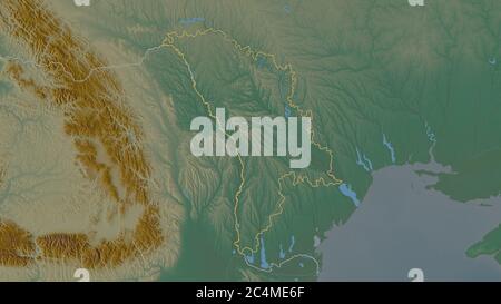 Forme de la zone de Moldavie. Carte topographique des eaux de surface. Rendu 3D Banque D'Images