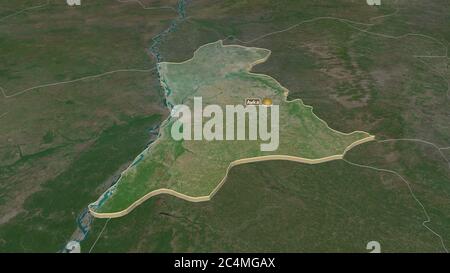 Zoom avant sur Anambra (État du Nigeria) extrudé. Perspective oblique. Imagerie satellite. Rendu 3D Banque D'Images