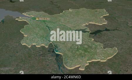 Zoom avant sur Rostov (région de Russie) extrudé. Perspective oblique. Imagerie satellite. Rendu 3D Banque D'Images