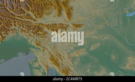 Forme de la zone de Slovénie. Carte topographique des eaux de surface. Rendu 3D Banque D'Images