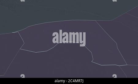Zoom avant sur Bakool (région de Somalie). Perspective oblique. Carte colorée et bosselée de la division administrative avec les eaux de surface. 3D ren Banque D'Images