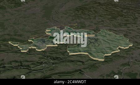 Zoom sur Bâle-Landschaft (canton de Suisse) extrudé. Perspective oblique. Imagerie satellite. Rendu 3D Banque D'Images