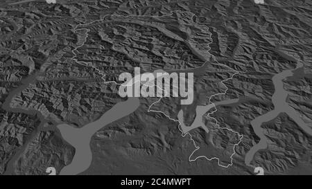 Effectuez un zoom avant sur Tessin (canton de Suisse). Perspective oblique. Carte d'altitude à deux niveaux avec les eaux de surface. Rendu 3D Banque D'Images