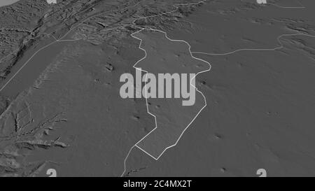 Zoom avant sur Quneitra (province de Syrie) décrit. Perspective oblique. Carte d'altitude à deux niveaux avec les eaux de surface. Rendu 3D Banque D'Images